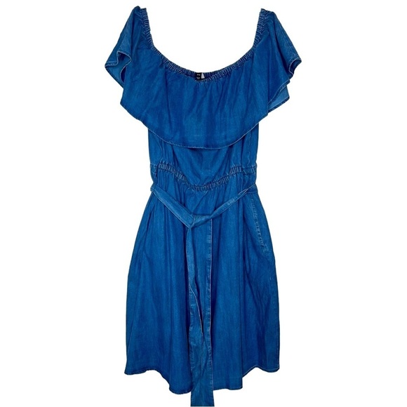 NWT Lane Bryant Convertible Off-The-Shoulder Chambray Fit & Flare Dress - Picture 3 of 10